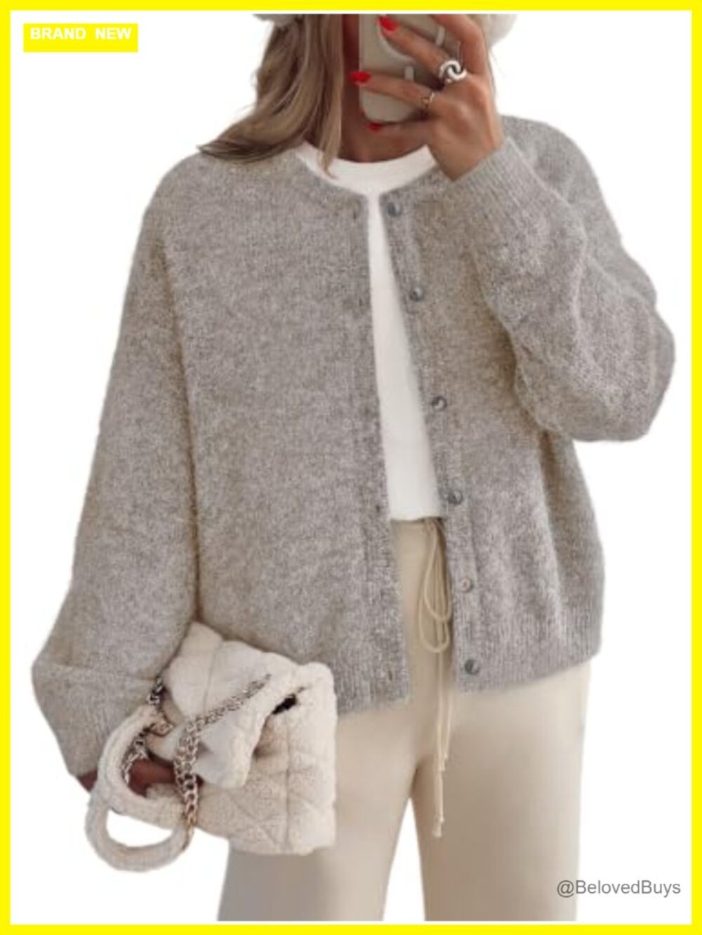 Crew Neck Button Down Cozy Cardigan Sweater Fall Outfits